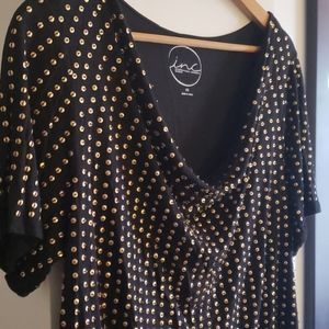 INC Black Cowlneck short sleeve Top w/ Gold Bead